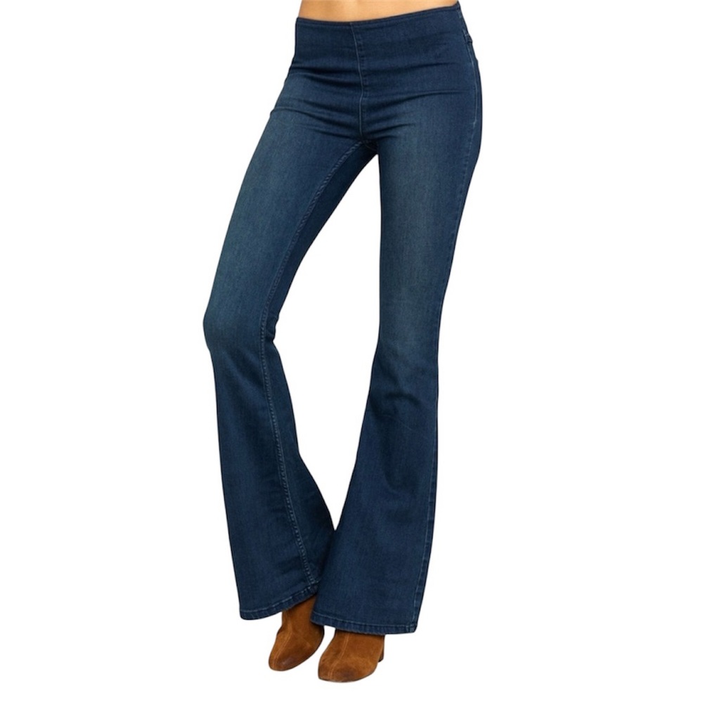 Free People We The Free Penny Pull-On Flare Jeans Size 26 Dark Wash Boho